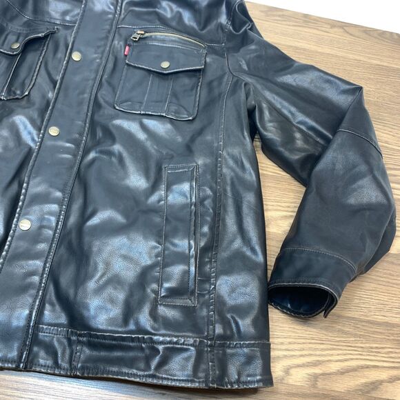 Levis Mens Sherpa Lining Faux Leather Bomber Jacket Dark Brown Size XL - Picture 2 of 9